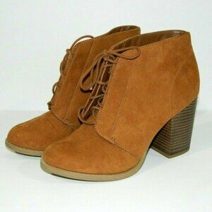 Call It SPRING Tan Brown Suede feel Chunky Heel Bootie Womens 10 ankle boot